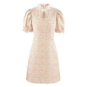 2021 nou fusta de vara fată tânără cheongsam versiune modificată a bubble sleeve floral rochie
