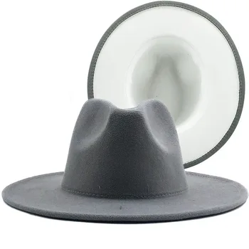 2021 Nou La Modă Fedora Pălărie Femei Bărbați Margine Largă Gri-Alb Mozaic Casual Bumbac Jazz Panama Cowboy Capace De Bumbac