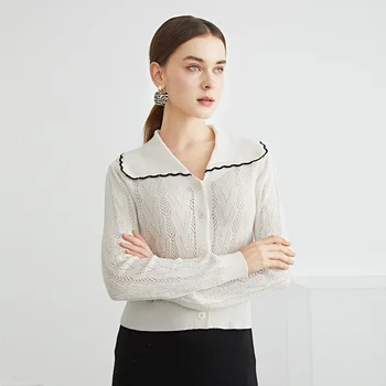 2021 Toamna de moda pentru femei cardigan haina pentru femei dulce 100% lana cu maneci lungi tricotate cardigan 1014