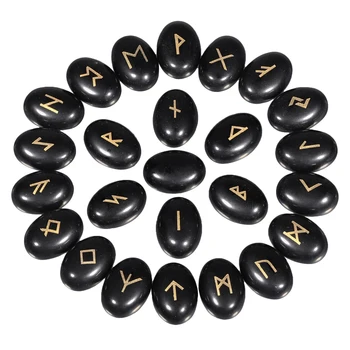25Pcs Flatback Rune Pietre Naturale Cristal Gravate Elder Futhark Alfabete Runice Pentru Meditație Divinație Echilibra Decorul Camerei