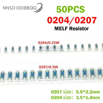 50PCS SMD Rezistor MELF 0204/0207 1R 1.5 R 15R 10K 100K 10R 100R Cilindru de Metal Film Rezistor de Precizie