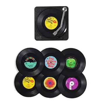 6PCS CD Bea Coaster Set Cu Înregistrare Jucător Titular M1 Model Creativ Epoxidice ABS Negru, Suport pentru pahar Potholder Fermecător Decor