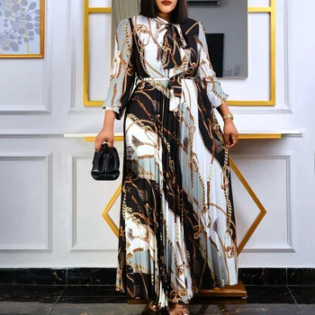 African Rochii Pentru Femei 2022 Musulman Moda Vara Print Nigerian Haine High-gât Doamna Maneca Lunga Kanga Îmbrăcăminte Cu Centura