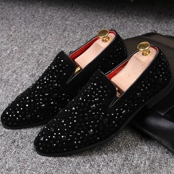 ALCUBIEREE Piroane Negre 2020 Nou Brand Barbati Mocasini Pantofi de Lux din Denim Și Paiete Metalice de Înaltă Calitate Casual Barbati Pantofi