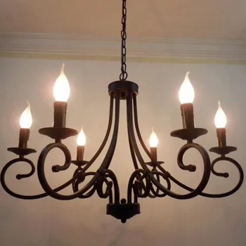 American European retro negru de fier lumina lumânărilor 6 8 lumini de mare candelabru lampă pentru living si sufragerie, hol agățat de lanț de lumină