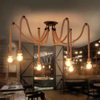 American Loft Țară Retro Industrial Spider Cânepă Frânghie Pandantiv Lumina Camera De Zi Restaurant Bar Agățat Corp De Iluminat Lampa