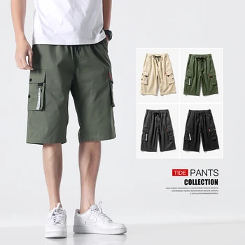 Armata Verde Barbati pantaloni Scurti Bermude Cargo Multi-buzunar de Pantaloni scurți Talie Elastic Genunchi Lungime Masculin Casual de Vara pantaloni Scurți Pentru Hommer 8XL