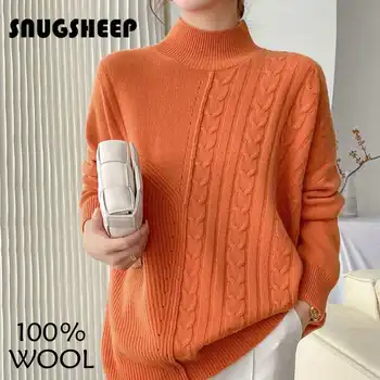 asimetric cu guler iarna camasi pentru femei 100 lână streetwear topuri de femei portocaliu haine cu maneca lunga, pulovere femei jumper