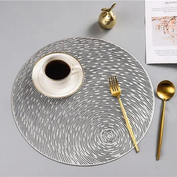 Aur Argintiu Rotund Placemats Bucatarie Covoare PVC pentru Mese, suport de Pahare Set Ceașcă de Cafea Pad Hotel Restaurant Cadou