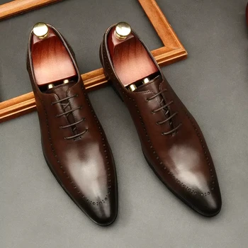 Barbati din Piele Pantofi Rochie Maro Negru de Moda Sculptură Casual Office de Afaceri a Subliniat Toe Oxford Formale Pantofi en-Gros