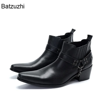 Batzuzhi Nou Design pentru Bărbați Cizme Negre Piele Cizme Barbati Cu Lanțuri de 6.5 cm Tocuri inalte Motocicleta Zapatos Hombre, 38-46