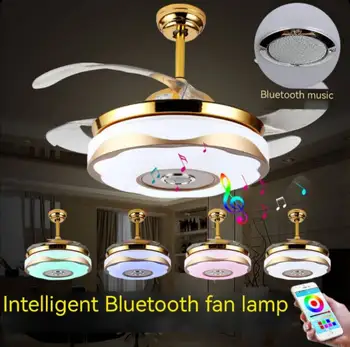 Bluetooth led inel dublu lampă de plafon ventilator de control de la distanță lampă de muzică pentru livrare gratuita in camera copiilor si Restaurant