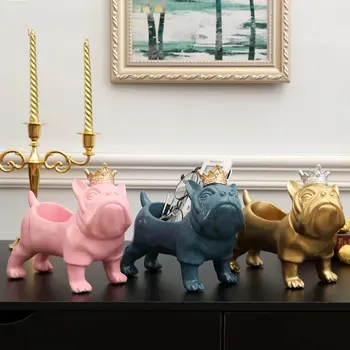 Bulldog Figurine Organizator Cheie Animale Cutie De Depozitare Rășină Art&Craft Acasă Decorare Accesorii Pentru Camera De Zi