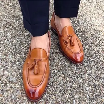 Bărbați Elegant Mocasini de Culoare Solidă PU Cusut Panglica Ciucure Slip-On de Afaceri de Moda Casual, Petrecere de Nunta de zi cu Zi Pantofi Rochie