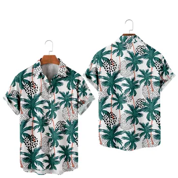 Bărbați Hawaiian T-Shirt Y2K Hombre Cămașă de Moda Copac de nucă de Cocos de Imprimare 3D Confortabil Casual Maneca Scurta Beach Haine Supradimensionate 4
