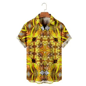 Bărbați Hawaiian T-Shirt Y2K Hombre Cămașă de Moda 3D abstract Print Confortabil Casual Maneca Scurta Beach camisas de hombre Singură cataramă