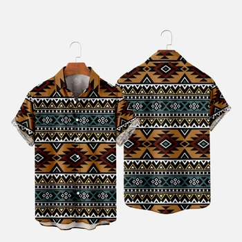 Bărbați Hawaiian Tricouri Y2K Hombre Tricouri de Moda Stil Indian de Imprimare 3D Confortabil Casual Maneca Scurta Beach Supradimensionate, Haine 8