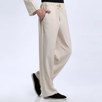 Bărbați Kung Fu Pantaloni Lenjerie de pat din Bumbac Bej Wu Shu Tai Chi Elastic Talie Pantaloni Chineză Tradițională pantaloni vestido chino 2020 nou