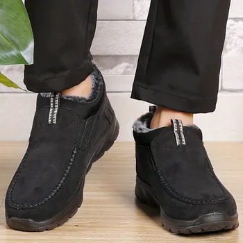 Bărbați Pânză Pantofi De Panza De Bumbac Culoare Solidă De Formă Rotundă Plus Fleece Respirabil Crește Non Alunecare Cizme