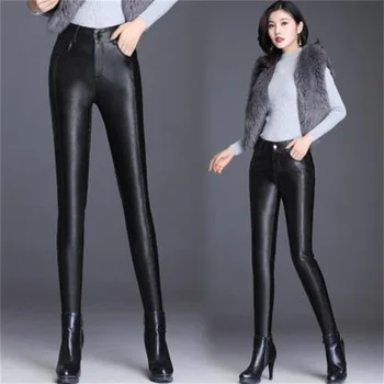cașmir, pantaloni de piele pentru femei toamna iarna etanș întinde jambiere pantaloni casual picioare mici negre