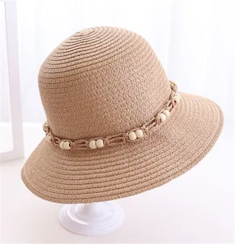 DONGYUN019 Noi femei casual mărgele, panglică pălărie de Vară sex feminin reglabil floppy margine largă palarie de soare pe plajă la soare capac Panama