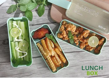 Eco-friendly cutie de prânz la modă cu trei etaje 900 ml paie de grâu instant cutie cu microunde tacamuri de alimentare recipient de stocare hrana b