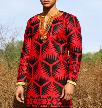 Etnice de Imprimare cu mâneci Lungi la Modă pentru Bărbați Tricou