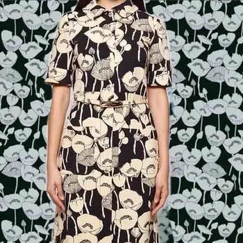 Europa Și America de Negru de Flori de Mac Tipărite Imita Matase Tesatura Satin Pentru Femei Rochie Bluza Tuch Ткань Tela din material DIY Pânză