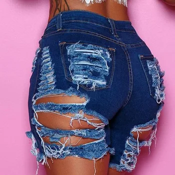 Femei blugi denim pantaloni scurți de Vară din denim de bumbac rupt gaura Doamnelor super Skinny jeans scurt