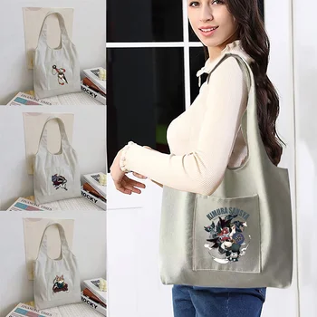 Femei Cumparator Organizator Geanta Canvas Tote Bag Moda Samurai Imprimare Geantă De Umăr Reutilizabile Supermarket Tote Geantă De Cumpărături Casual