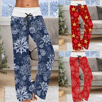 Femei de Crăciun de Cauzalitate Exercițiu Yuga Liber de Crăciun Imprimare Mijlocul Talie Cordon Pantaloni Lungi, Pantaloni Largi Picior Pantaloni Sport