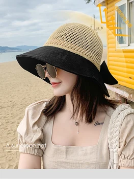 Femei de moda de paie, pălării de soare, pălării de sex feminin margine largă plajă pălărie arc pălărie de vară anti uv paie, pălării de soare