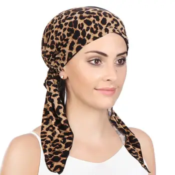 femei leopard imprimate turban hijab capace văl de sex feminin capota musulman cap împachetări coada lunga durag turbante mujer