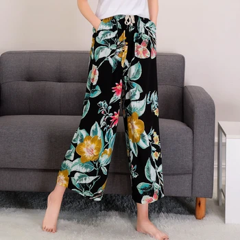 Femei pantaloni largi, din bumbac acasă pijamale anti-tantari pantalonii se pot purta în afara pantaloni casual primavara-vara imprimate pantaloni negri