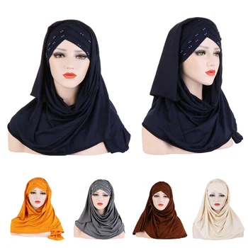 Femeile Musulmane Hijab Instant Cap Eșarfă Bucată Amira Turban Șal Folie Islamic Margele Articole Pentru Acoperirea Capului Hijabs Gata Să Poarte Sepci Palarii