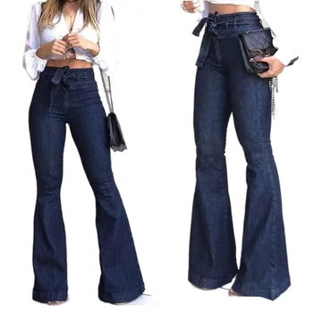Flare Jeans Pantaloni Femei Vintage Denim Doamnelor Blugi Femei Talie Mare Moda Întinde Dantela-Up Pantaloni Plus Dimensiune Blugi Largi Picior