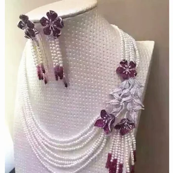 Flori incuietoare accesoriu alb de apă dulce pearl de culoare piatra colier cercei set bijuterii de moda