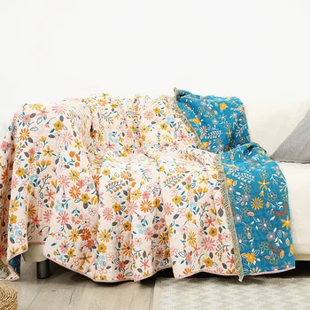 Flori rupte Jacquard Arunca Pătură de Canapea Usoare Confortabil 5 Straturi de Tifon Fir Pătură Respirabil Biroul de Somn Cuvertură de pat