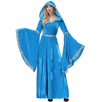 Halloween-Ul Retro Medievale Europene Rochie Albastru Curtea Costum