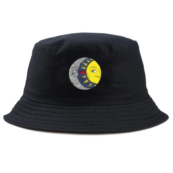Harajuku Găleată Pălărie Bărbați/Femei soarele și luna iubirii Jung Kook Bob în aer liber, Plajă, Soare, Pălărie Neagră de Moda de Pescuit Pescar Pălărie fată băiat