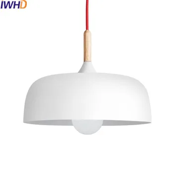 IWHD Moderne Luminile LED Alb Simplu Fier Agățat Lampă de Lemn Creative Corpuri de iluminat Suspenion corp de Iluminat HangaLamp Luciu