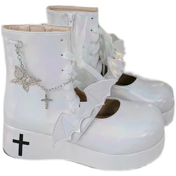 Japoneze Demon Cruce Gothic Lolita Vrăjitoare Pantofi Cizme Martin Întuneric Gros-jos Lolita Epocă Cap Rotund Pantofi Cosplay Pentru că Loli