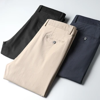 JSCD Vara pantaloni pentru bărbați, casual Business subțire pantaloni drepte confortabil din bumbac elastic antirid rezistente high-end pantaloni casual
