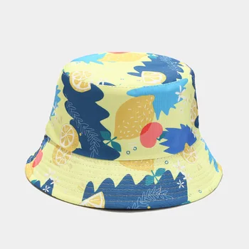 LDSLYJR 2022 Bumbac Fructe de lamaie două părți purta Pălărie Găleată Pălărie Pescar călătorie în aer liber pălărie de Soare Capac Pălării pentru Bărbați și Femei 87