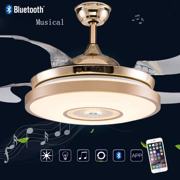 LED Bluetooth Muzicale din oțel Inoxidabil Acryl Ventilator de Tavan LED Lumini Plafon.LED Lumina Plafon.Lampă De Tavan Pentru Hol Dormitor