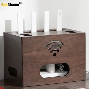 Lemn masiv Router Cutie de Depozitare WiFi Pisica Set Top Box de Raft Putere, TV prin Cablu Cutie de Soclu Decorativa de Protectie Cutie