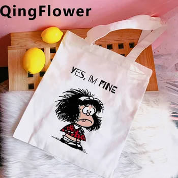 Mafalda de cumpărături pungă geantă de mână bumbac cumparator sac de iută alimentar tote sac țesute pânză de sac din pânză