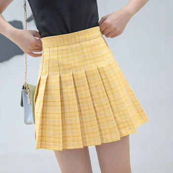 Moda 2021 Noi Kawaii Vara Femeie Fuste cu Talie Înaltă Drăguț Dulce Fata Fusta Plisata Stil coreean Carouri Fuste Mini pentru Femei