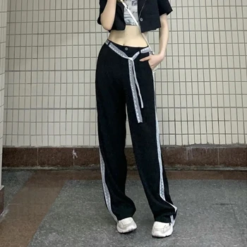 Moda Pantaloni Lungi Femei Negru Repede Tub Subțire Vrac Dantela Streetwear Epocă Trouse Casual Coreean Tendință Salopete Pantalone