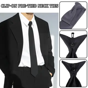 Moda Simplu Clip Pe Cravata Barbati Uniforme Clip Negru Cataramă Pre-cravată la Gât Cravata De Afaceri Butler Nuntă, Înmormântare Poliție Secu H1V5